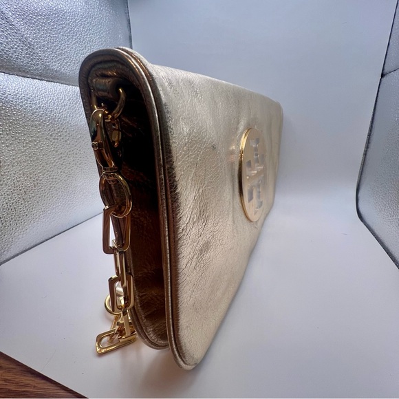 Tory Burch Gold Metallic Clutch Bag - Picture 5 of 12